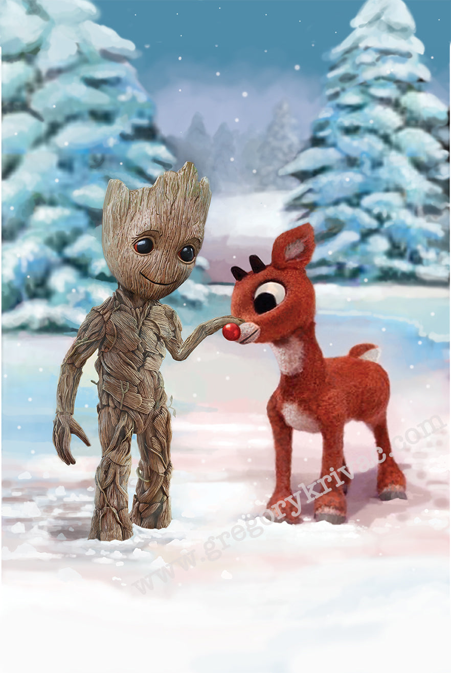 Baby Groot and Rudolph the Red Nosed Reindeer