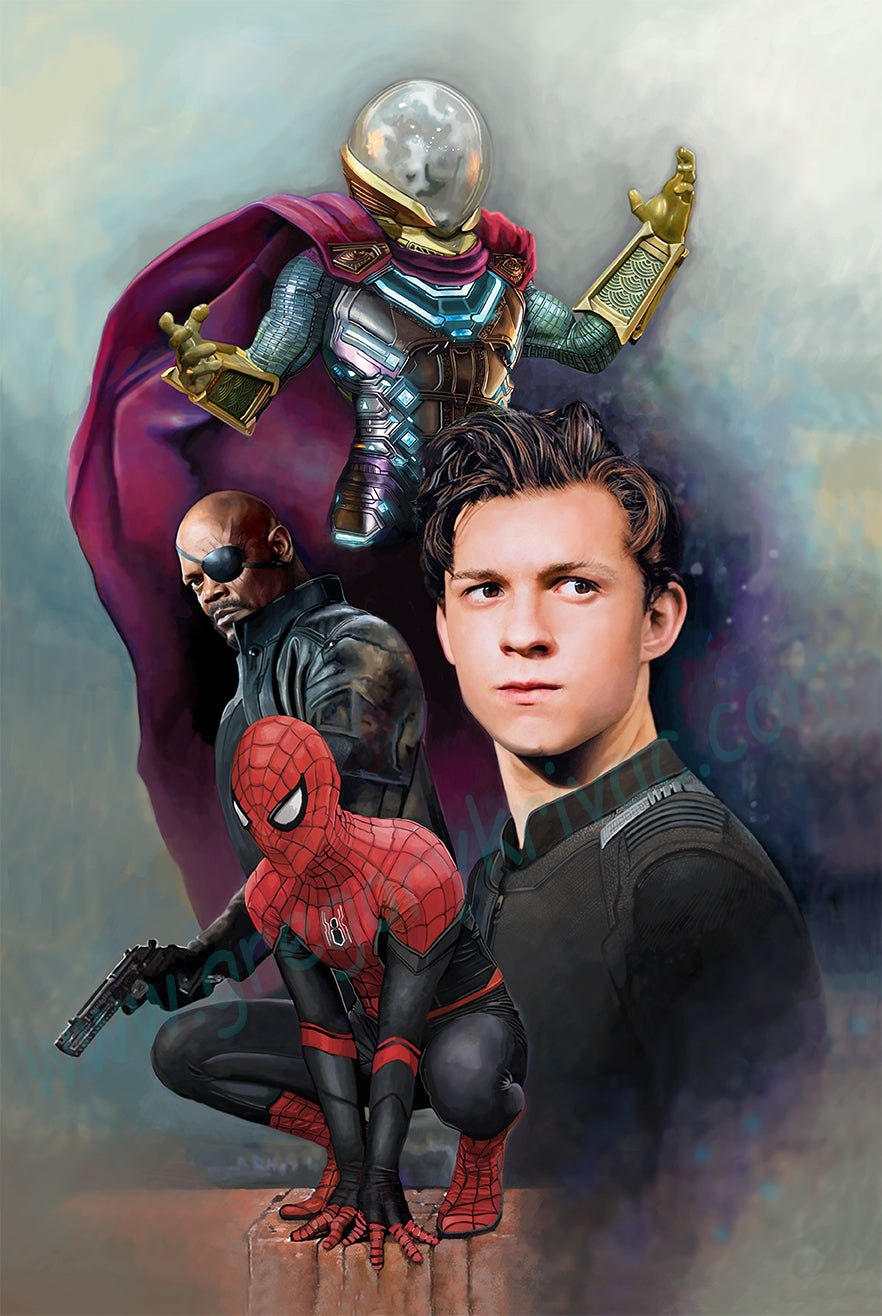 Spiderman with Nick Fury and Mysterio